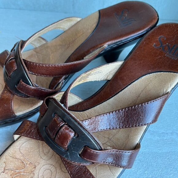 Sofft Brown Leather Kitten Heel Sandals Size 8.5 - Picture 4 of 10